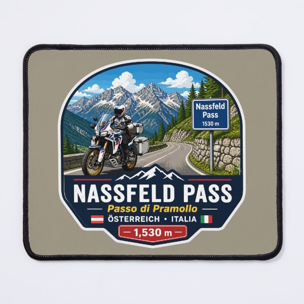 Item preview, Nassfeld Pass, Passo di Pramollo, Austria - Italy Motorcycle Sticker TShirt 02 designed and sold by OuterShellUK.