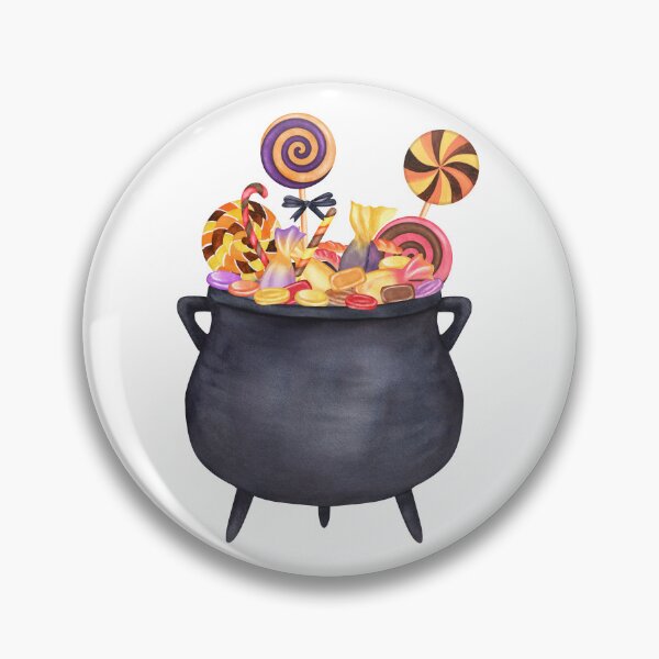 Item preview, Cute Halloween Witch Cauldron Filled with Sweets Watercolor Illustration designed and sold by ElenaValeto.