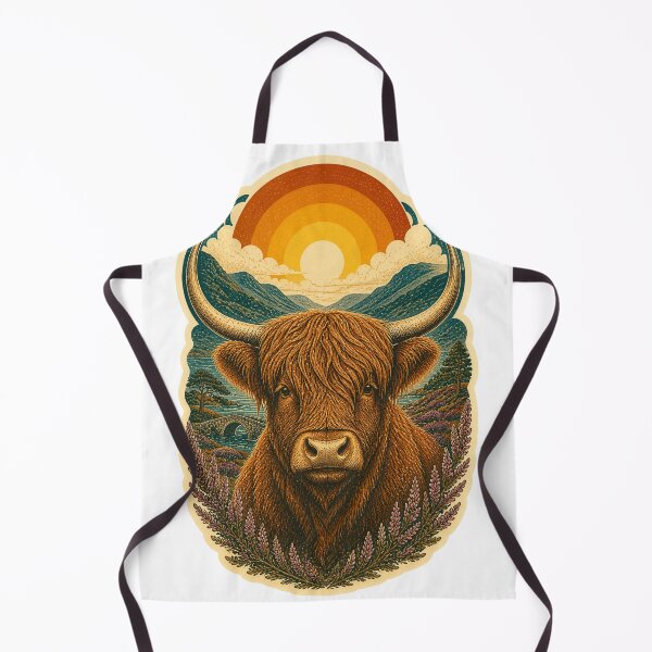 Item preview, Highland Cow in the Heather Valley Wild Animal Vintage Engraving Art designed and sold by VisualArtsOasis.