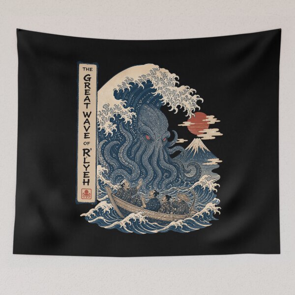 Item preview, The Great Wave of R'lyeh – Cthulhu Ukiyo-e designed and sold by Fenay Designs.