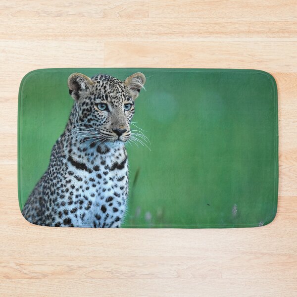 Item preview, Curious Young Leopard Portrait with Soft Green Background designed and sold by OlaniPictures.