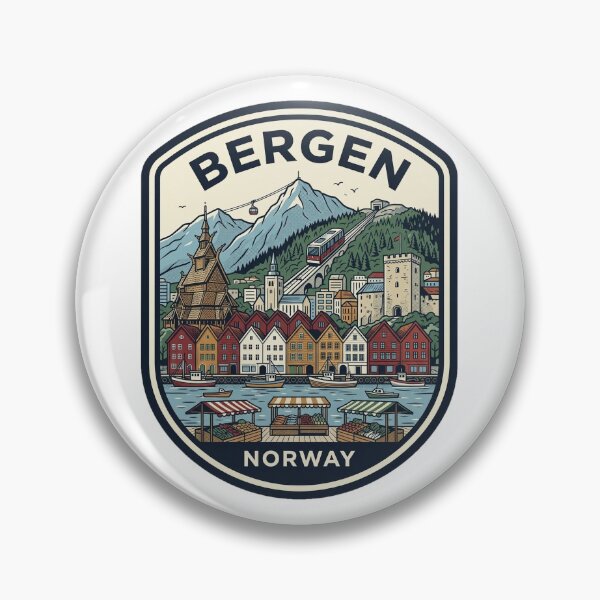Item preview, Retro Bergen Norway Bryggen Houses Funicular Harbor designed and sold by k3rstman1.
