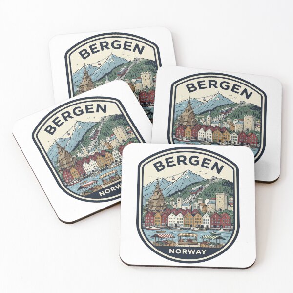 Item preview, Retro Bergen Norway Bryggen Houses Funicular Harbor designed and sold by k3rstman1.