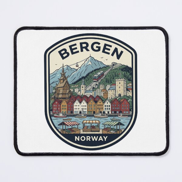 Item preview, Retro Bergen Norway Bryggen Houses Funicular Harbor designed and sold by k3rstman1.