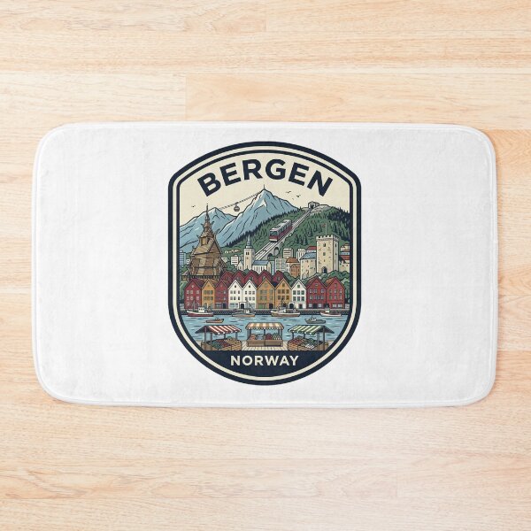 Item preview, Retro Bergen Norway Bryggen Houses Funicular Harbor designed and sold by k3rstman1.