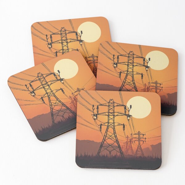 Item preview, Electricity Pylon Tower Sunset Silhouette Illustration designed and sold by Pylon-Bureau.