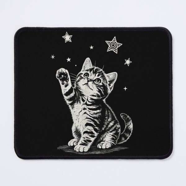 Item preview, Cute Vintage Hand Drawn Kitten Reaching For Stars Aesthetic Black White Cat designed and sold by MassonCalepon.