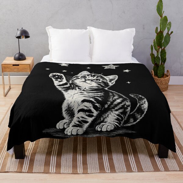 Item preview, Cute Vintage Hand Drawn Kitten Reaching For Stars Aesthetic Black White Cat designed and sold by MassonCalepon.