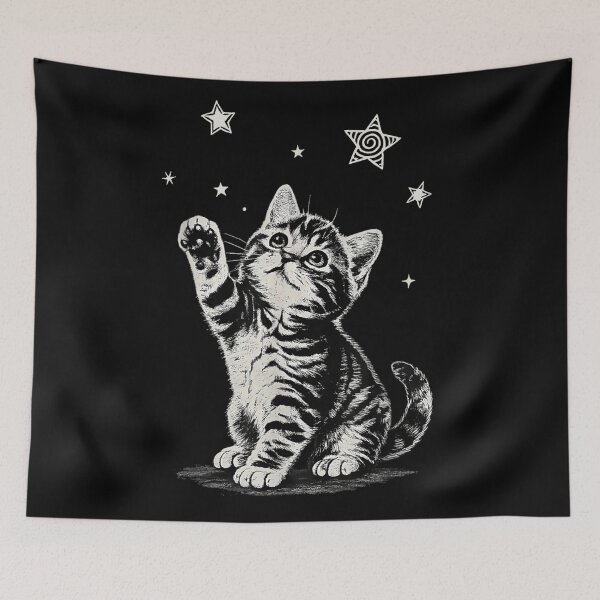 Item preview, Cute Vintage Hand Drawn Kitten Reaching For Stars Aesthetic Black White Cat designed and sold by MassonCalepon.