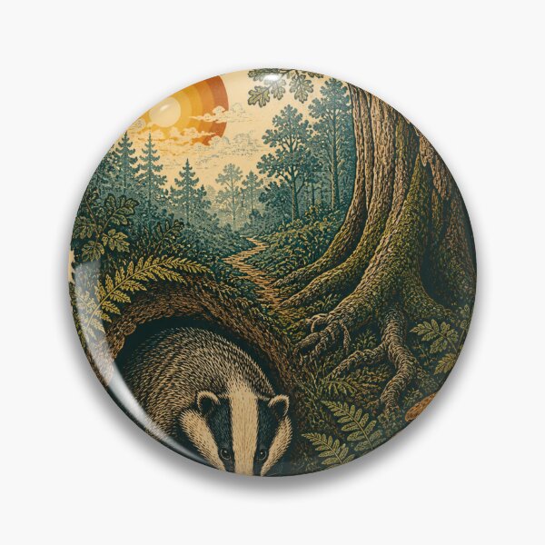 Item preview, European Badger in the Oak Woodland Wild Animal Retro Outdoors Art designed and sold by VisualArtsOasis.