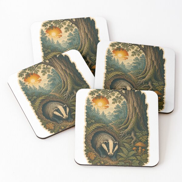 Item preview, European Badger in the Oak Woodland Wild Animal Retro Outdoors Art designed and sold by VisualArtsOasis.