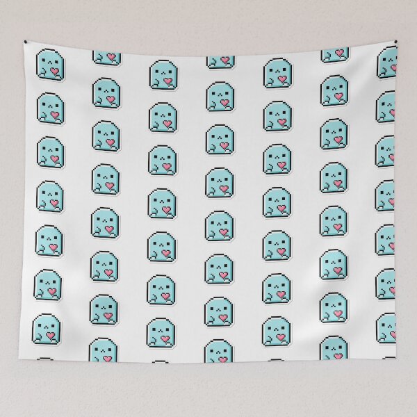 Item preview, Cute Pixel Blue Blob With Pink Heart designed and sold by a575642903.
