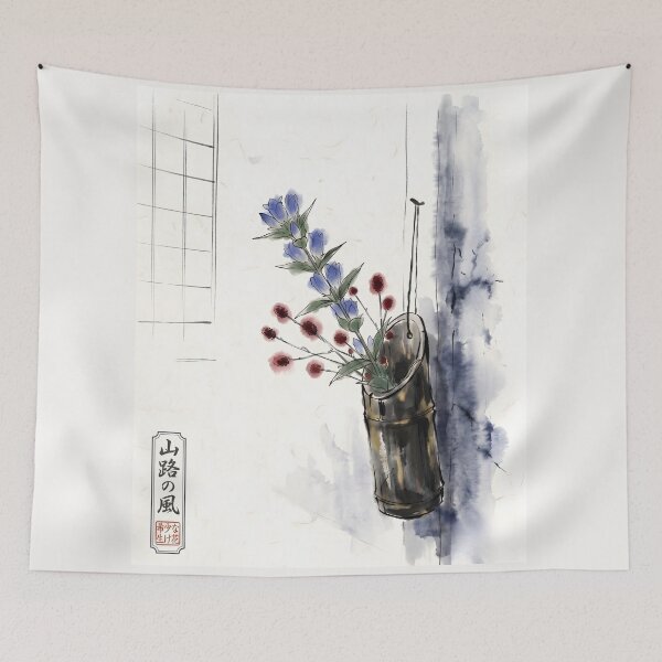 Item preview, Sumi-e Autumn Gentian Chabana Floral Art designed and sold by conohitoAI-ArtGallery.