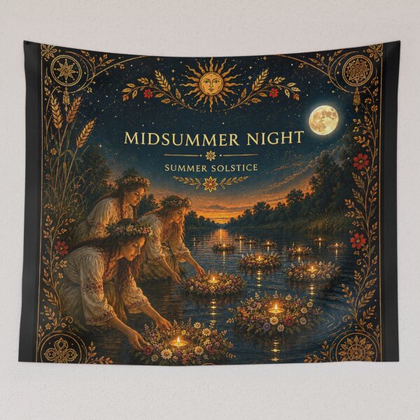 Item preview, Maidens with Wreaths – Slavic Solstice Night Ritual Art designed and sold by Elektra9.