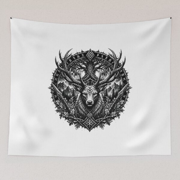 Item preview, Spirit of the Stag | Nordic Deer Guardian | Yggdrasil & Norse Runes designed and sold by Bizon2910.
