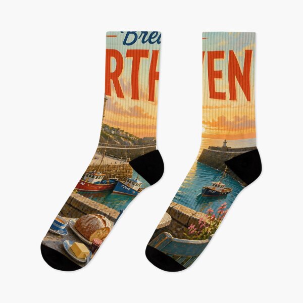 Item preview, Porthleven, Cornwall: Scenic-Style Painterly Coastal Travel Poster designed and sold by LSVart.