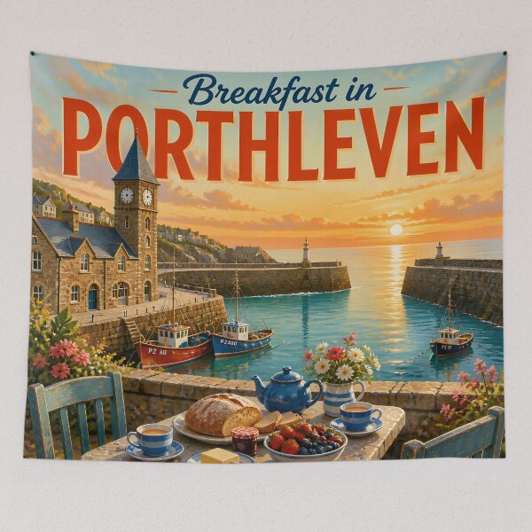 Item preview, Porthleven, Cornwall: Scenic-Style Painterly Coastal Travel Poster designed and sold by LSVart.