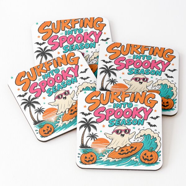 Item preview, Surfing Into Spooky Season Halloween Surfer Ghost Pumpkin Retro Beach Design designed and sold by ASMR10.