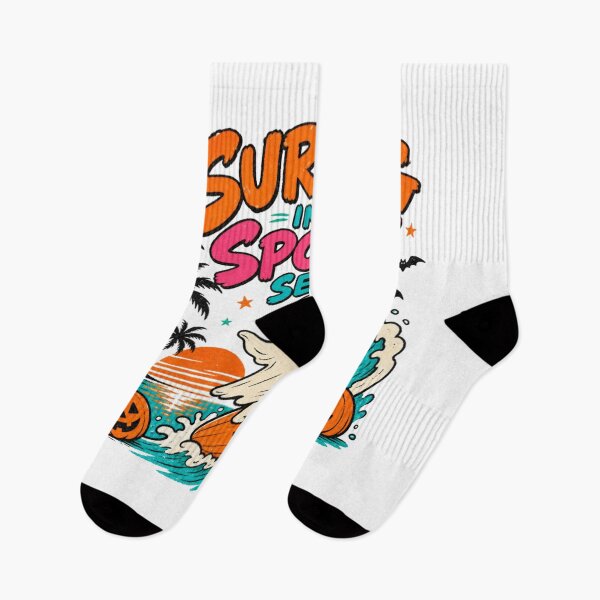 Item preview, Surfing Into Spooky Season Halloween Surfer Ghost Pumpkin Retro Beach Design designed and sold by ASMR10.