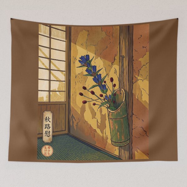 Item preview, Ukiyo-e Autumn Gentian Chabana Woodblock Print designed and sold by conohitoAI-ArtGallery.