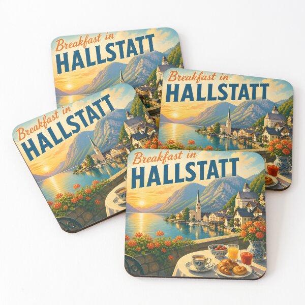 Item preview, Hallstatt, Austria: Vintage-Style Painterly Travel Poster designed and sold by LSVart.