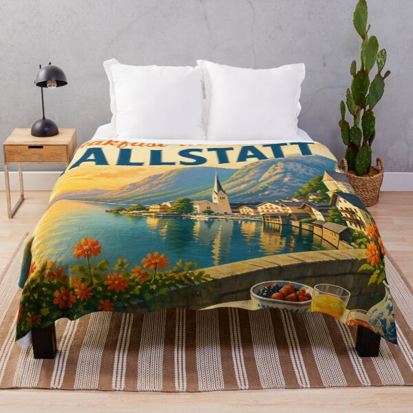 Item preview, Hallstatt, Austria: Vintage-Style Painterly Travel Poster designed and sold by LSVart.