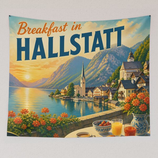 Item preview, Hallstatt, Austria: Vintage-Style Painterly Travel Poster designed and sold by LSVart.