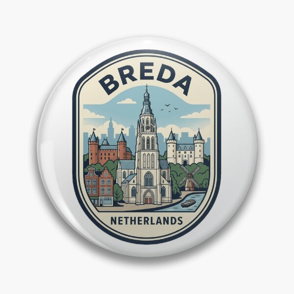 Item preview, Vintage Breda Netherlands City Skyline Travel Badge designed and sold by k3rstman1.