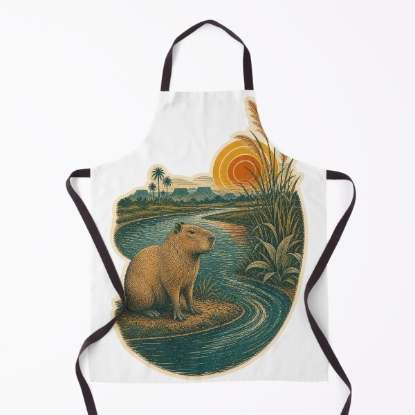 Item preview, Capybara in the Floodplain River Wild Animal Nature Illustration designed and sold by VisualArtsOasis.