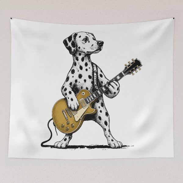 Item preview, Cute Dalmatian Dog Playing Gold Electric Guitar Vintage Rock Star Musician designed and sold by LizzyKeiko.