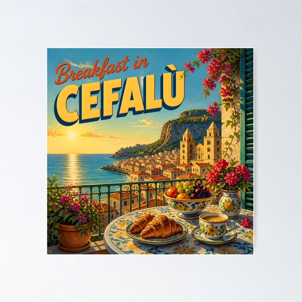 Item preview, Cefalu, Sicily: Scenic-Style Travel Poster designed and sold by LSVart.