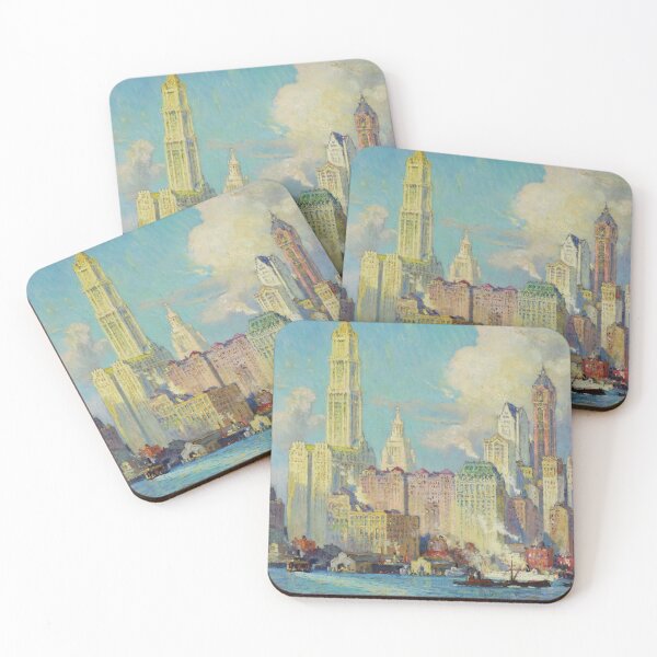 Item preview, Hudson River Manhattan skyline waterfront New York City landscape painting by Colin Campbell Cooper designed and sold by Jéanpaul  Ferro.
