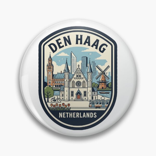 Item preview, Den Haag Netherlands Vintage Travel Badge Skyline designed and sold by k3rstman1.