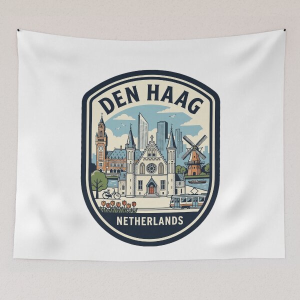 Item preview, Den Haag Netherlands Vintage Travel Badge Skyline designed and sold by k3rstman1.