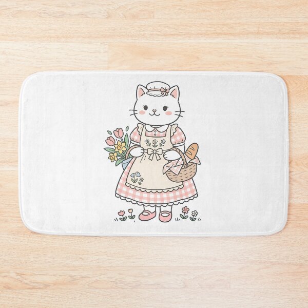 Item preview, Cute Cottagecore Cat: Spring Flowers & Fresh Bread designed and sold by CuteKats.