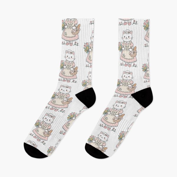 Item preview, Cute Cottagecore Cat: Spring Flowers & Fresh Bread designed and sold by CuteKats.