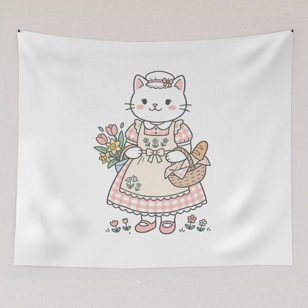 Item preview, Cute Cottagecore Cat: Spring Flowers & Fresh Bread designed and sold by CuteKats.