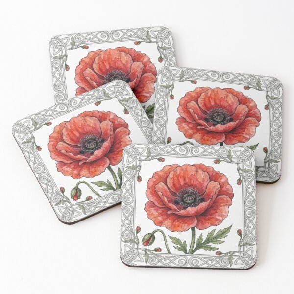 Item preview, Vibrant Watercolor Red Poppy Botanical Tile designed and sold by 0Zetgest.