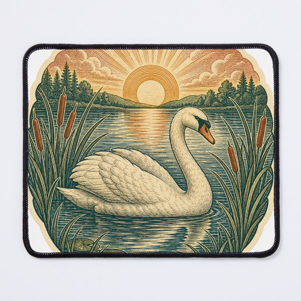 Item preview, Mute Swan in the Reed Lake Wild Animal Retro Outdoors Art designed and sold by VisualArtsOasis.
