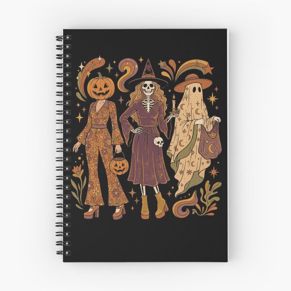 Item preview, Groovy Retro Halloween Trio Pumpkin Head Skeleton Witch and Ghost 70s Spooky Season designed and sold by ArcaneArtistry.