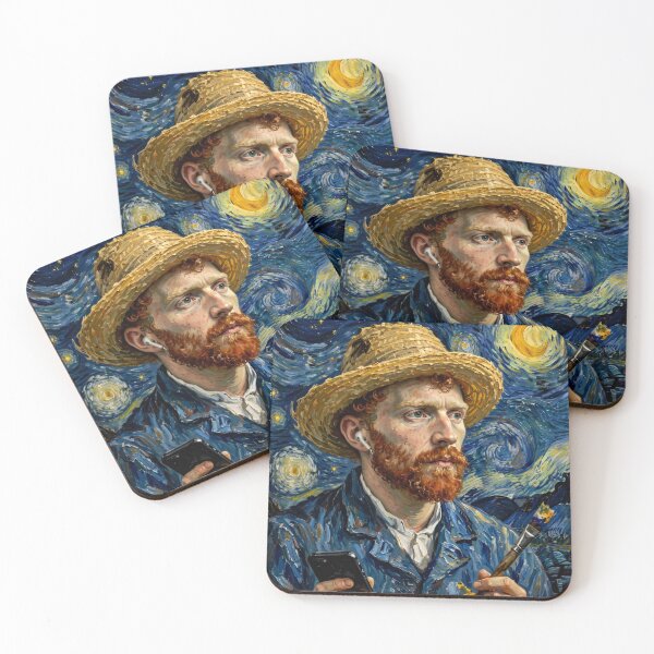 Item preview, Starry Night Selfie - Modern Painter with Earbud designed and sold by Surviving Monday Club.