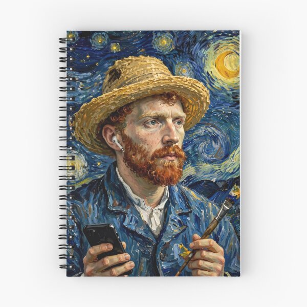 Item preview, Starry Night Selfie - Modern Painter with Earbud designed and sold by Surviving Monday Club.