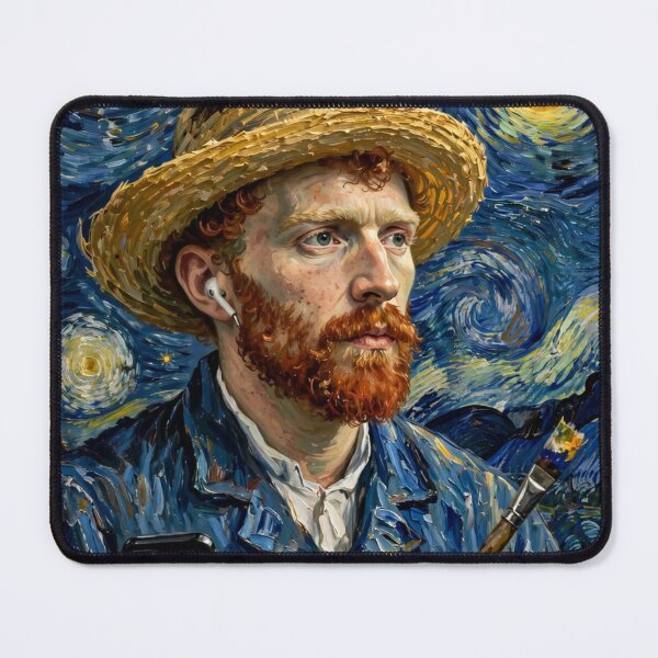 Item preview, Starry Night Selfie - Modern Painter with Earbud designed and sold by Surviving Monday Club.
