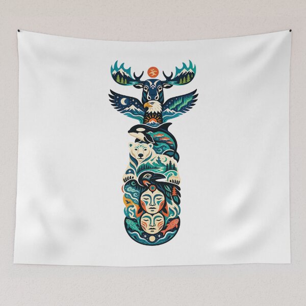 Item preview, Northern Totem Caribou Eagle Orca Polar Bear Loon designed and sold by Wild Creative Art.