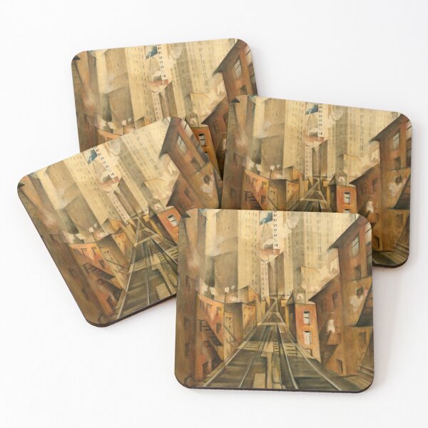 Item preview, New York station, Manhattan railroad and skyline cityscape painting by Christopher Nevinson designed and sold by Jéanpaul  Ferro.