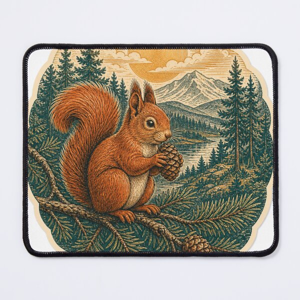 Item preview, Red Squirrel in the Pine Forest Wild Animal Vintage Wildlife Print designed and sold by VisualArtsOasis.