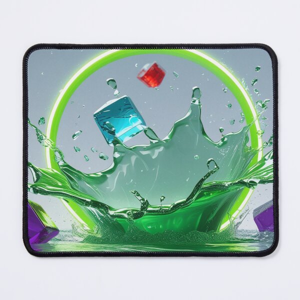 Item preview, Neon Green Water Splash with Colorful Glass Cubes and Glowing Circle. designed and sold by fbtrisha.