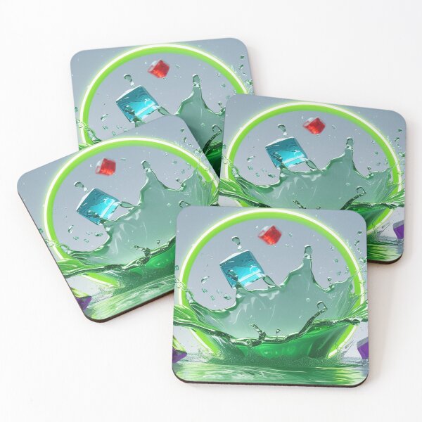 Item preview, Neon Green Water Splash with Colorful Glass Cubes and Glowing Circle. designed and sold by fbtrisha.