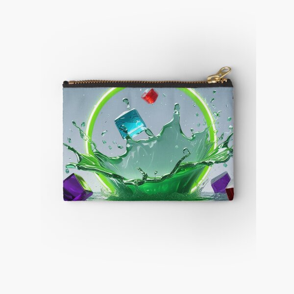 Item preview, Neon Green Water Splash with Colorful Glass Cubes and Glowing Circle. designed and sold by fbtrisha.