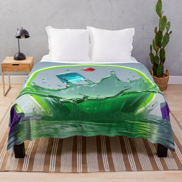 Item preview, Neon Green Water Splash with Colorful Glass Cubes and Glowing Circle. designed and sold by fbtrisha.
